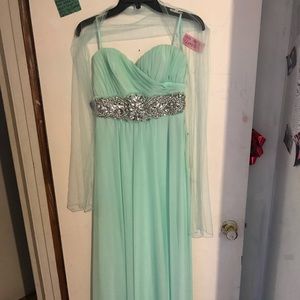 Mint green floor length prom dress